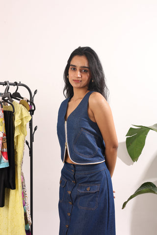 Blue Martini Denim Sleeveless Co-ord Set