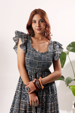 The Lagoon Punch Blue Floral Sleeveless Dress