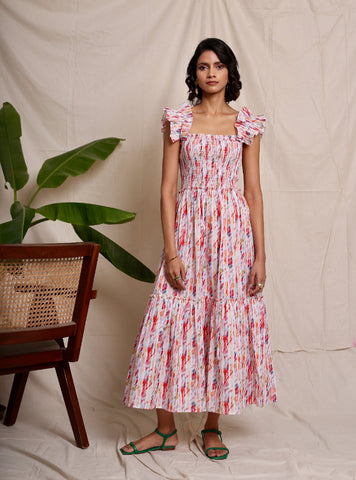 Bananarac Sleeveless Brushstroke  Print Dress