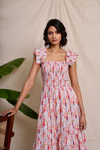 Bananarac Sleeveless Brushstroke  Print Dress