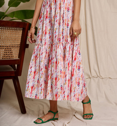 Bananarac Sleeveless Brushstroke  Print Dress