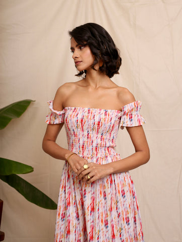 Bananarac Sleeveless Brushstroke  Print Dress