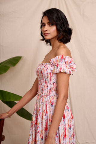 Bananarac Sleeveless Brushstroke  Print Dress