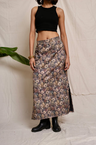 Banana Colada Floral Print Slit Skirt