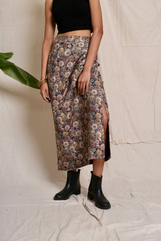 Banana Colada Floral Print Slit Skirt