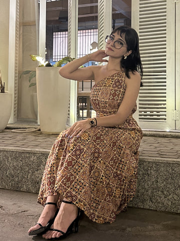 The Mango Lassi Burnt Print Asymmetrical Dress