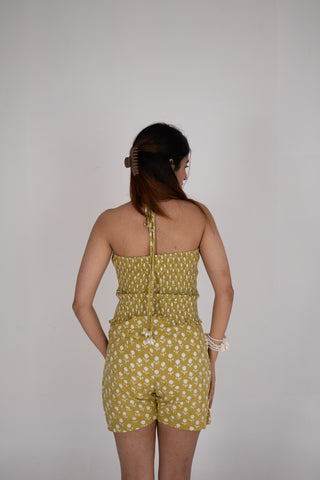 Moscow Lady's Mule Cotton Green & White Floral Printed Shirt & Top Co-ord Set